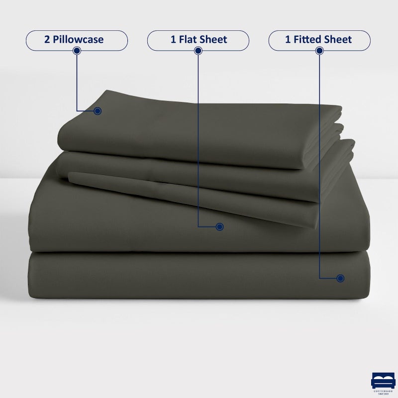 Cottingon 33"x75" Cot Sheet and Pillow Case 4 Piece Set, 100% Egyptain Cotton Soft Bedding Perfect for Rollaway, Folding, Guest Bed Frame, Fits Upto 7" Deep Mattress, Dark Grey Solid - Image 4